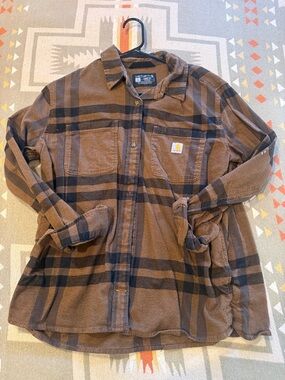 Carhartt Brown and Black Plaid Flannel Shacket